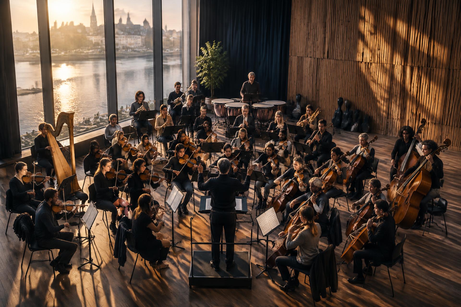 En orkester där olika människor skapar musik tillsammans